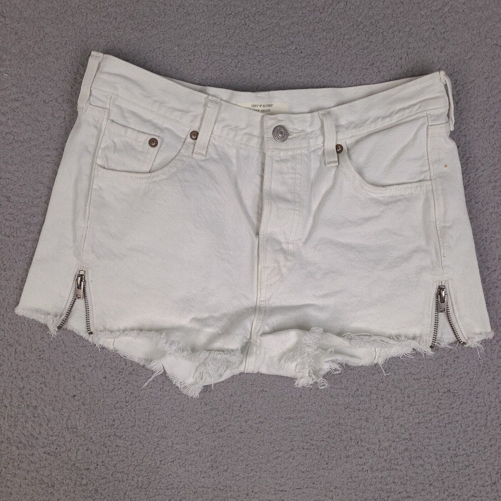 Levi's Shorts Womens Size 27 White Altered 501 Side Zipper Denim‎ Cutoff Frayed